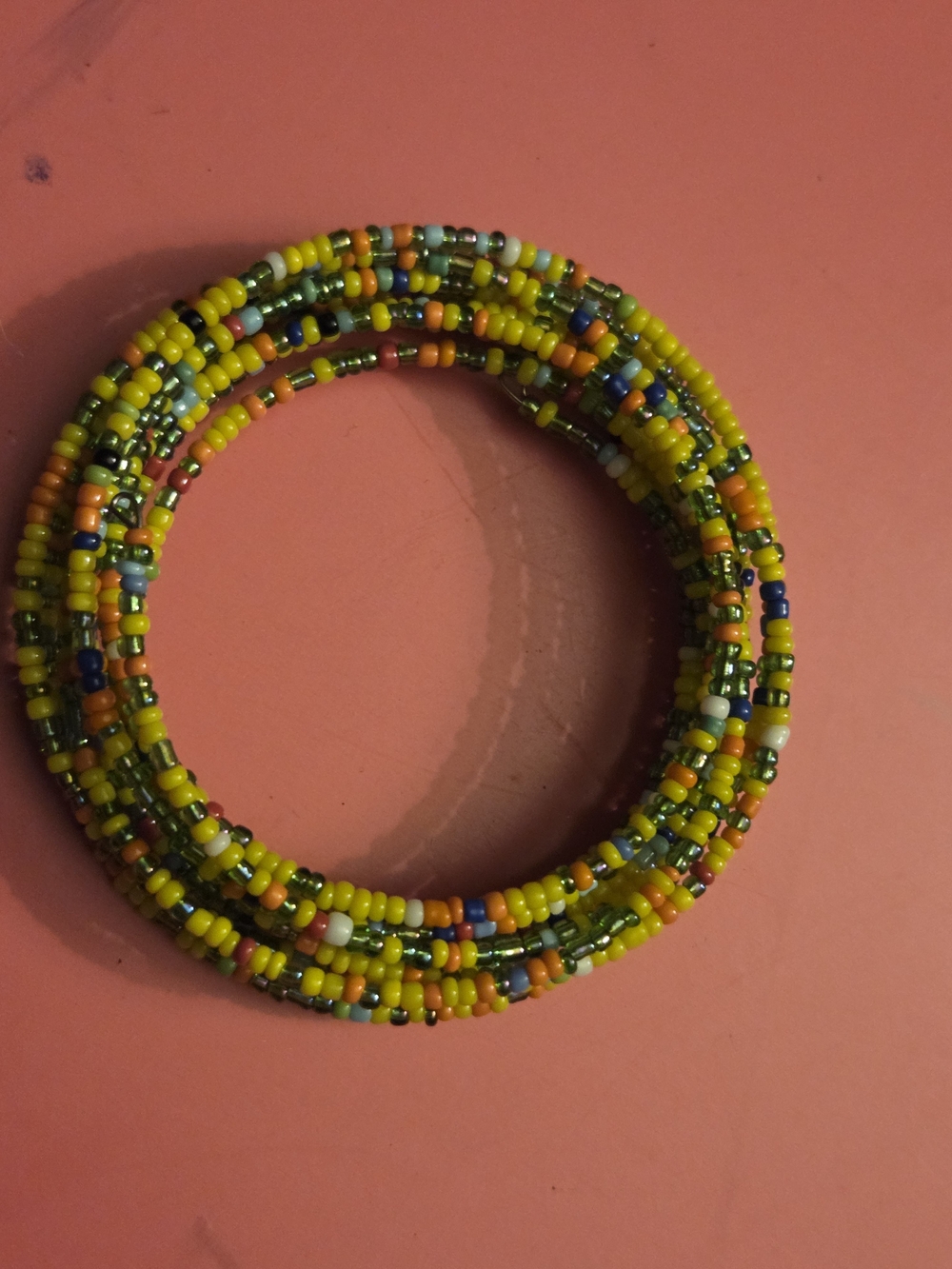 Multicolor Seed Bead Coil Bracelet - Yellow Accent